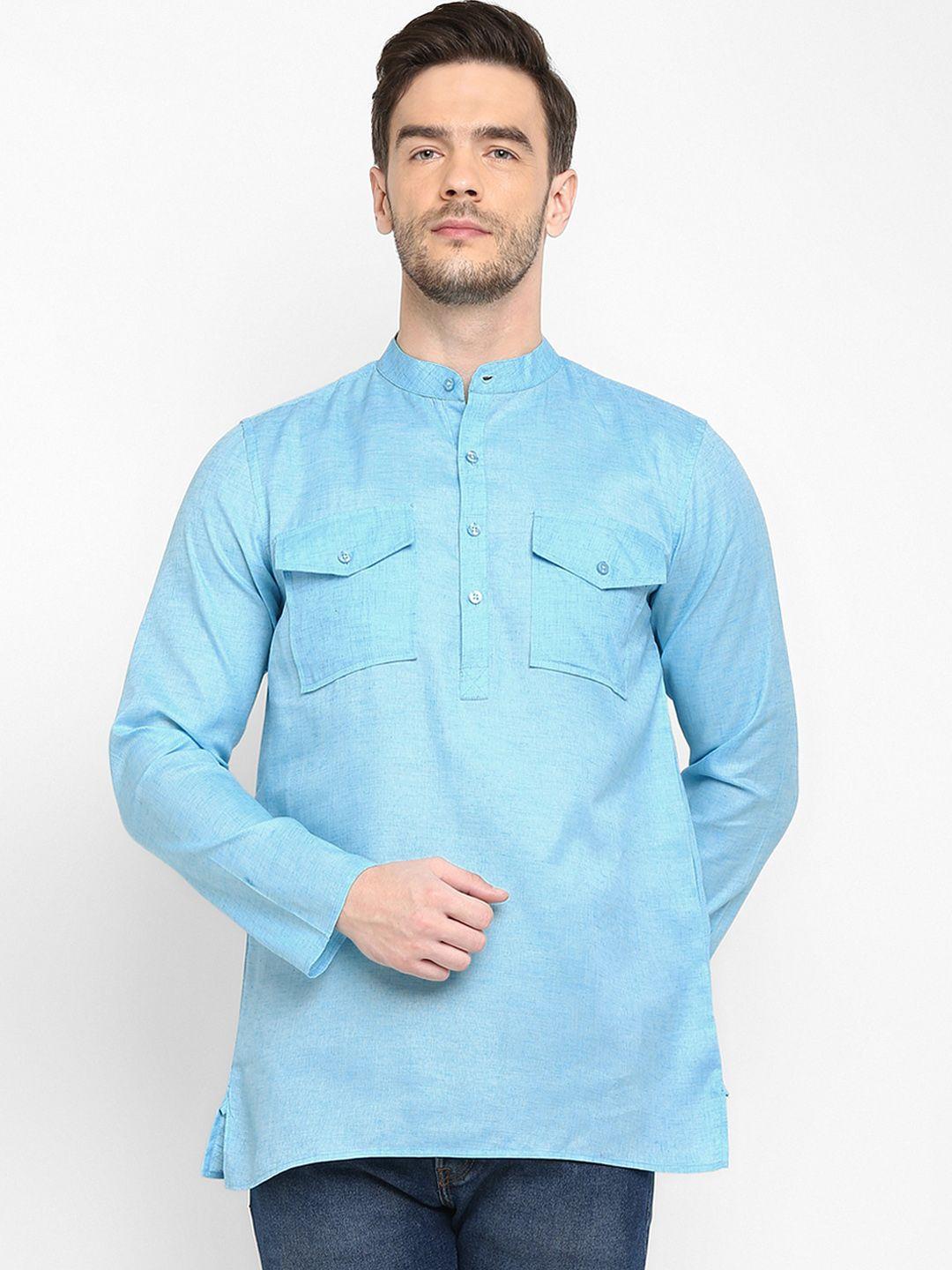 hangup men blue viscose rayon kurta