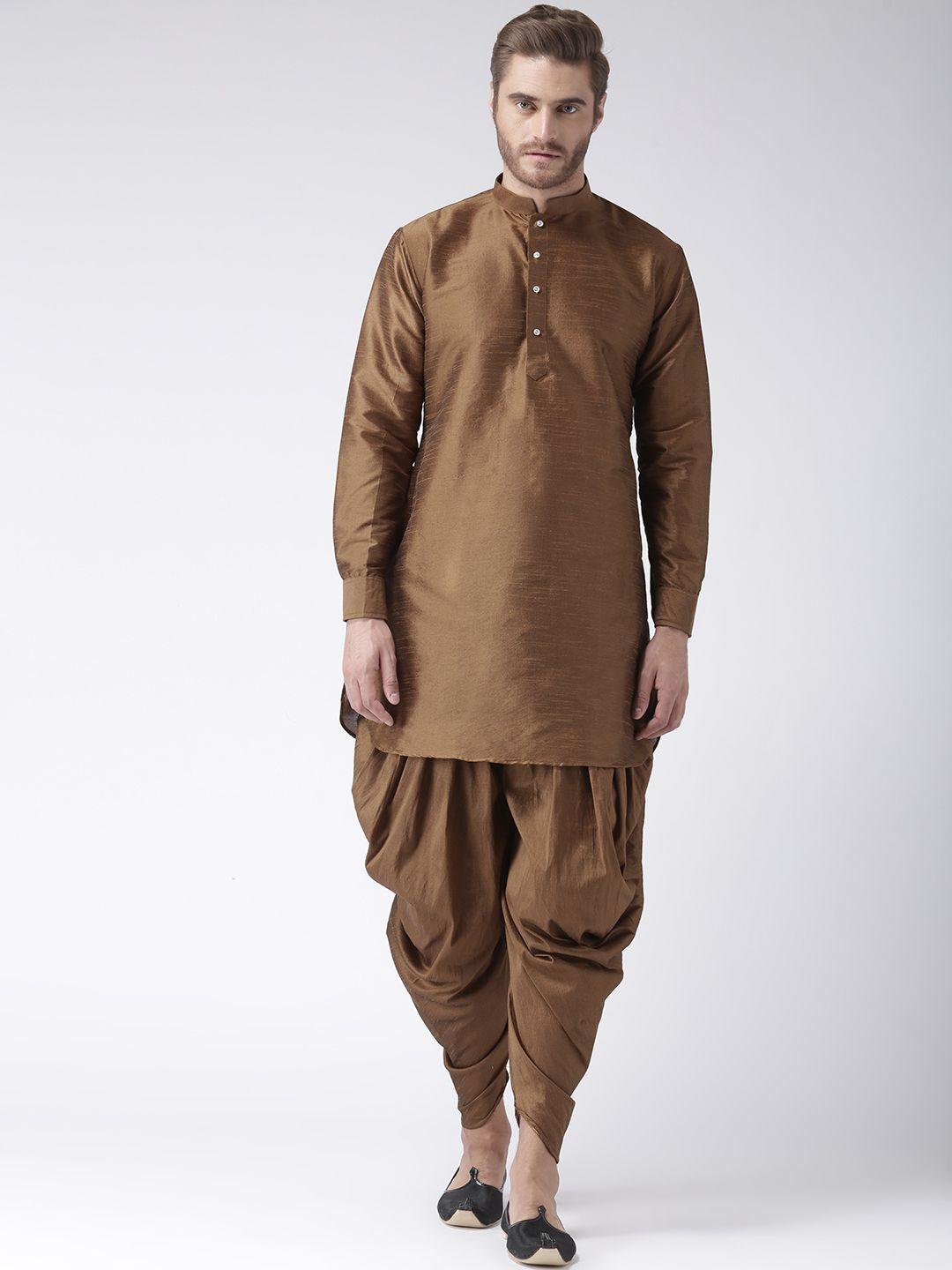 hangup men brown solid kurta with dhoti pants