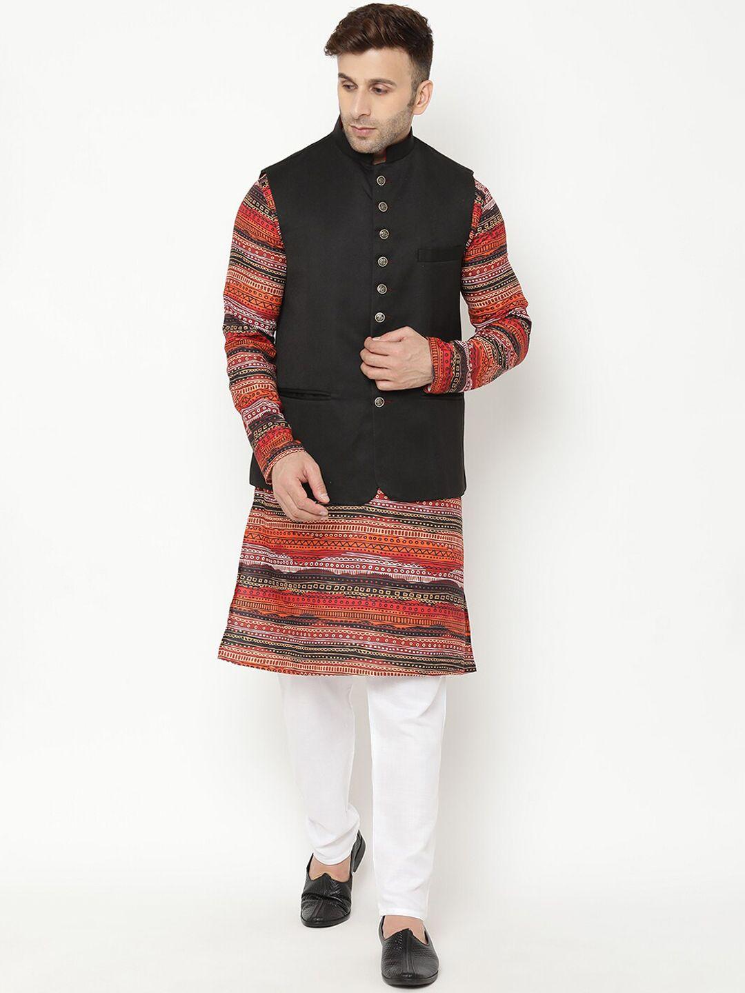 hangup men ethnic motifs printed kurta with pyjama & with jacket