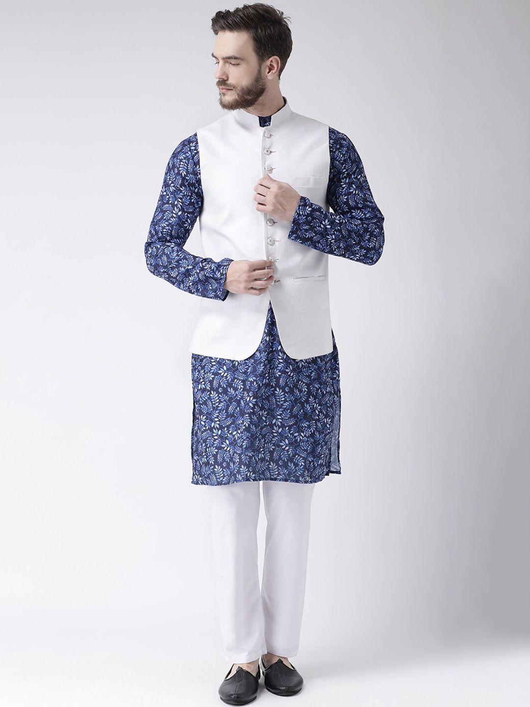 hangup men ethnic motifs printed pure cotton kurta with pyjamas & with nehru jacket