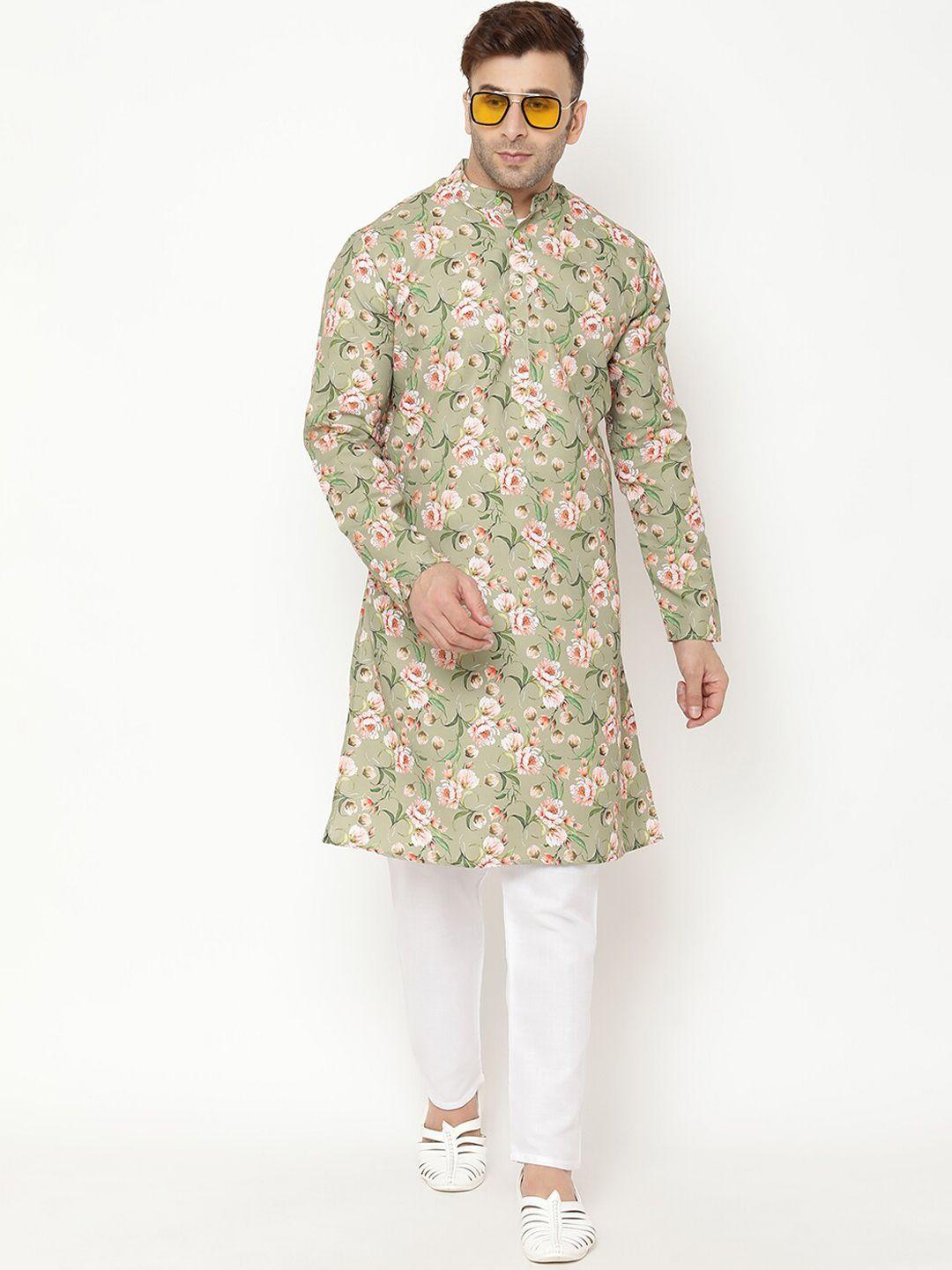 hangup men floral printed kurta with pyjamas