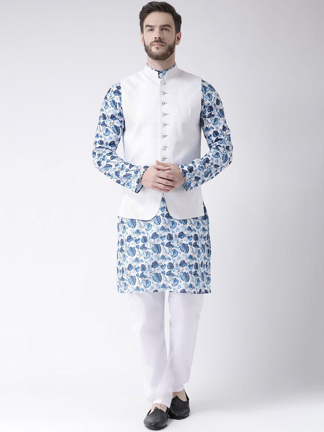 hangup men floral printed pure cotton kurta with pyjamas
