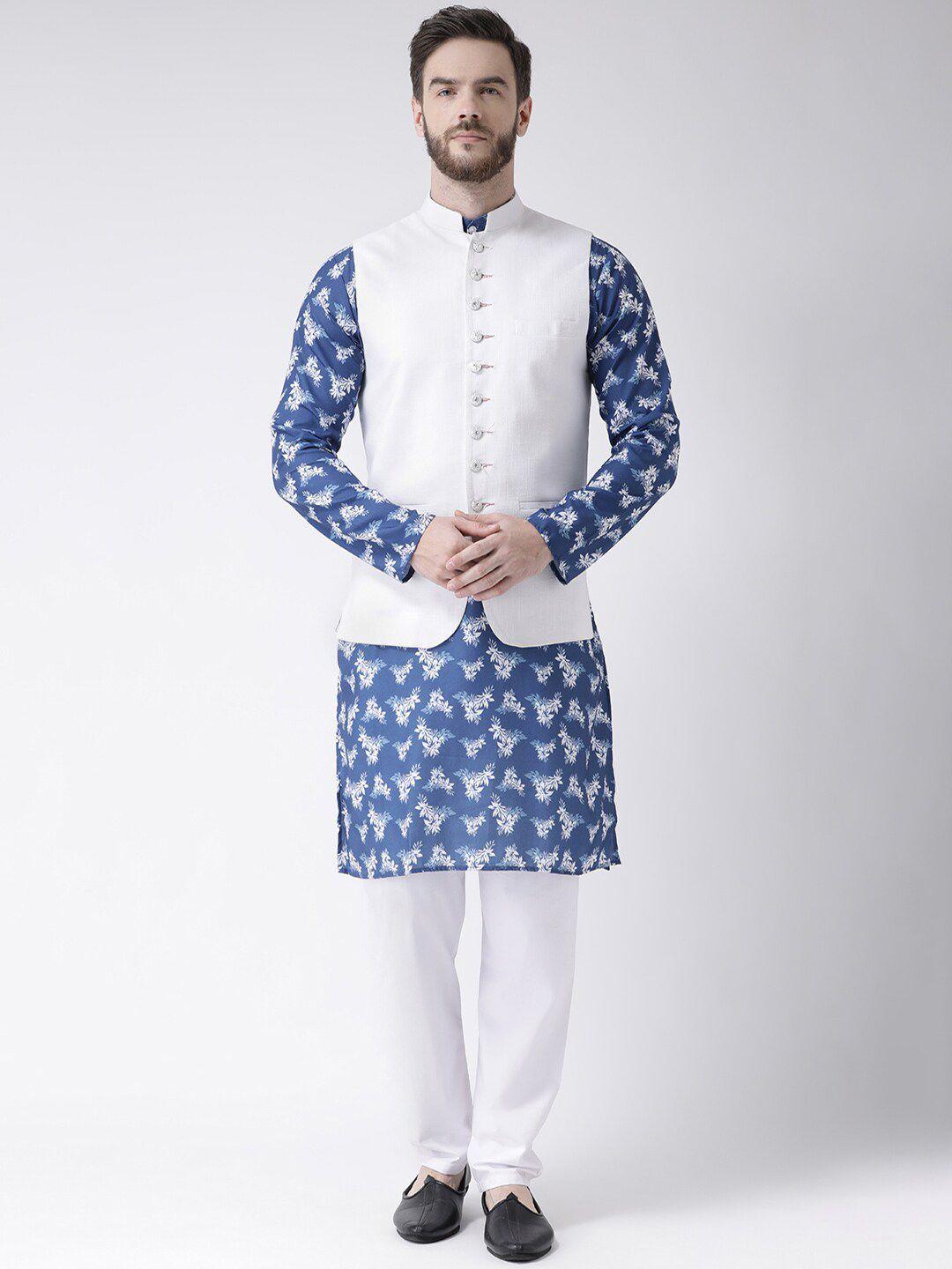 hangup men floral printed pure cotton kurta with pyjamas