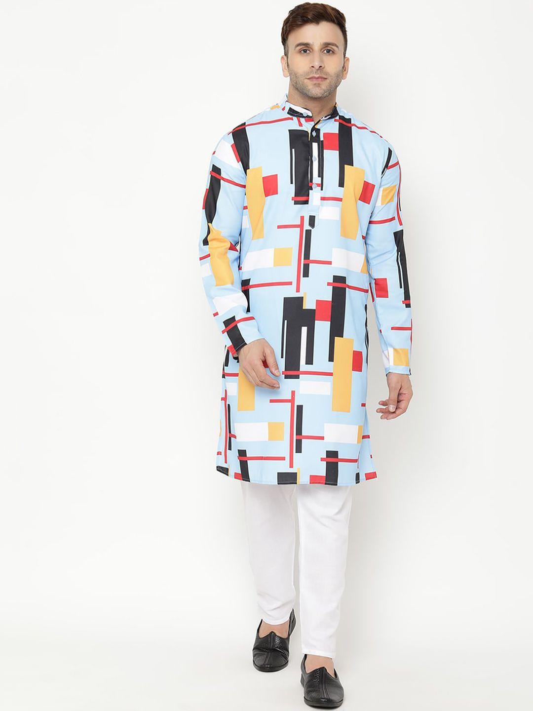 hangup men geometric printed kurta with trouser