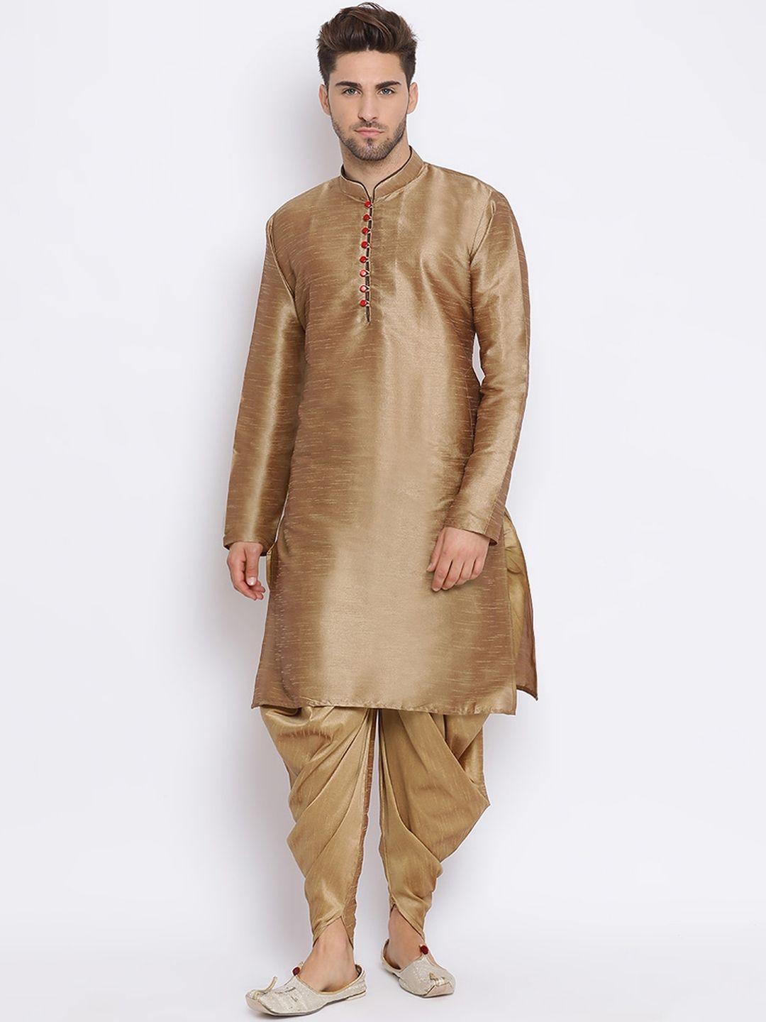 hangup men gold-toned solid kurta with dhoti pants