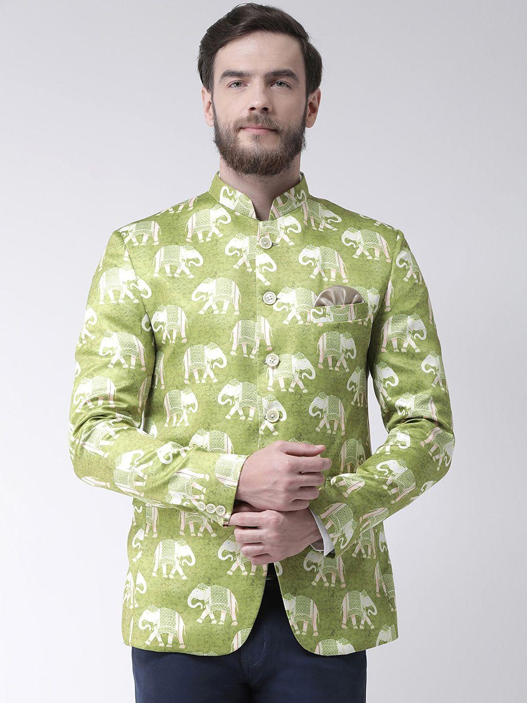 hangup men green printed single-breasted blazers