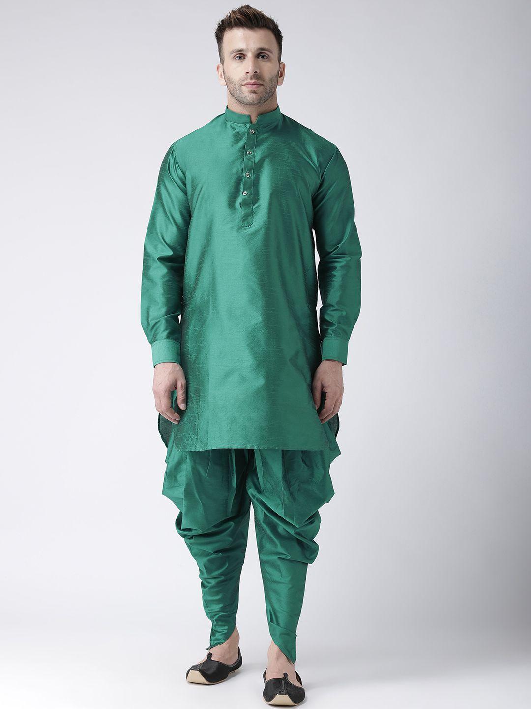 hangup men green solid kurta with harem pants