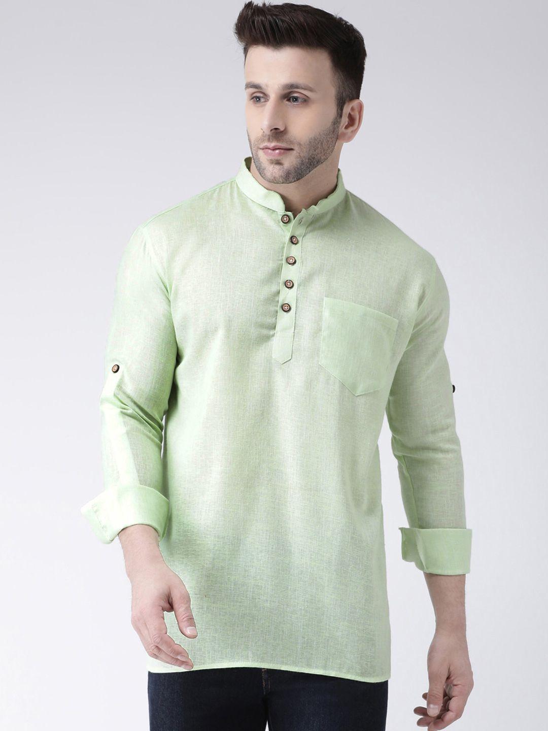 hangup men green solid mandarin collar kurta