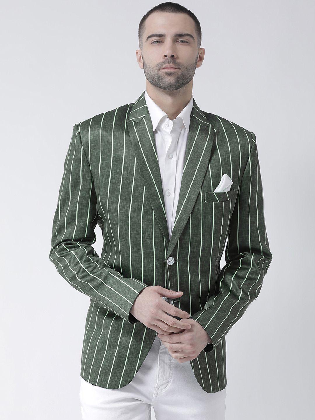 hangup men green striped regular-fit single-breasted blazer