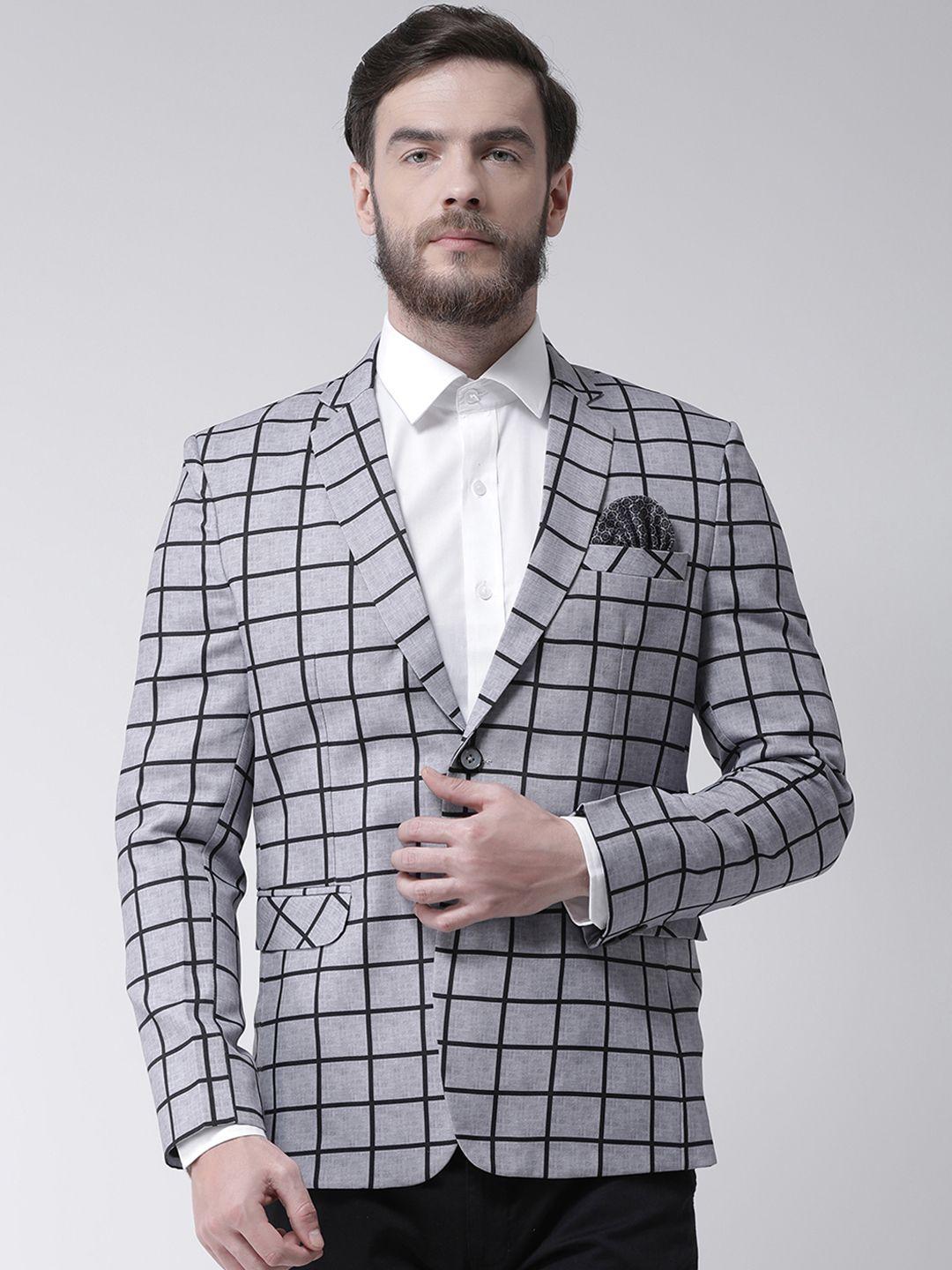 hangup men grey & black checked single-breasted formal blazer