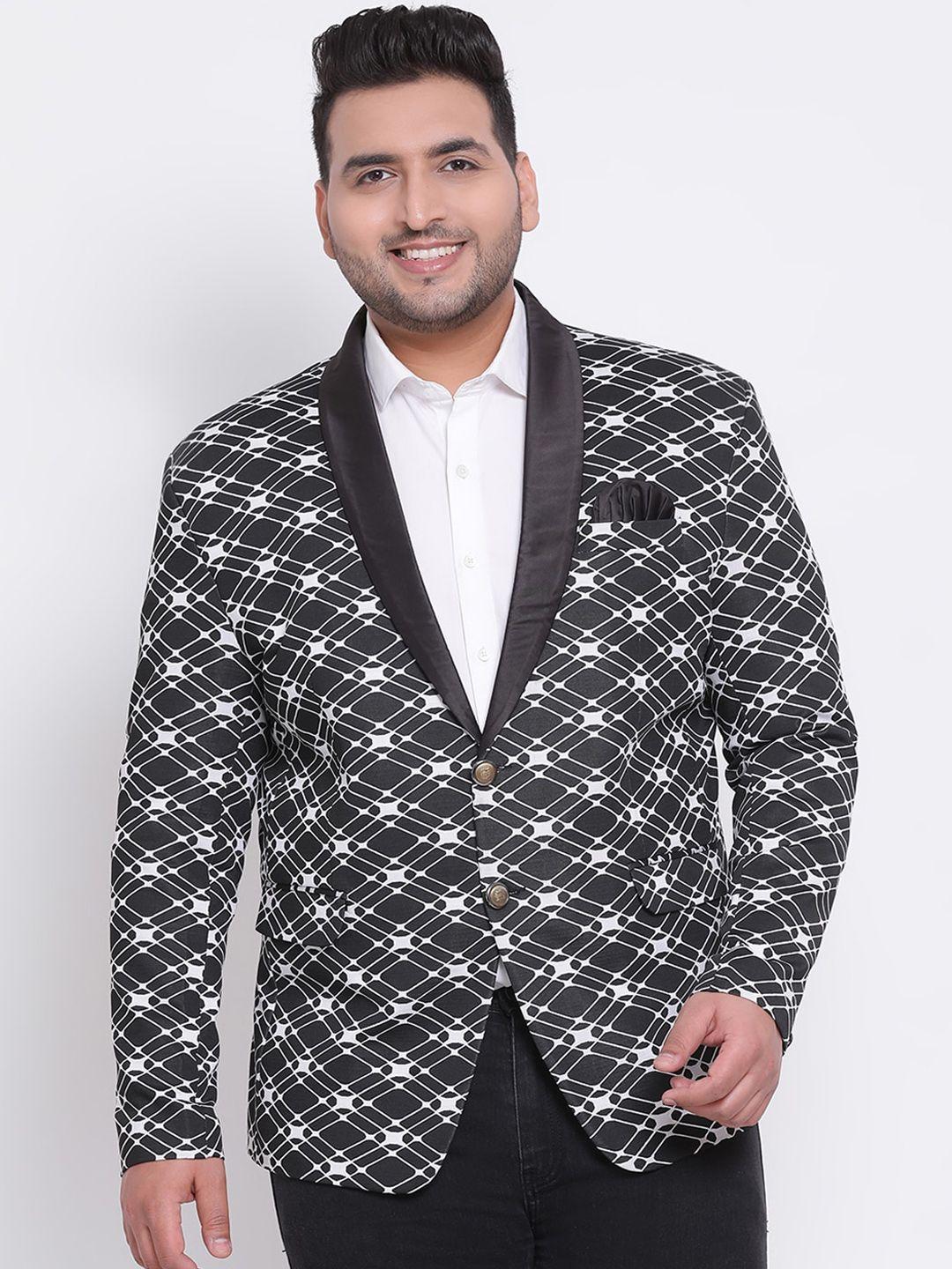 hangup men grey & white printed single-breasted blazer