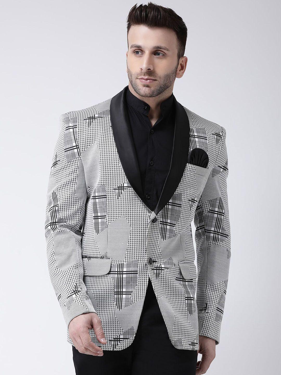 hangup men grey printed single breasted blazer