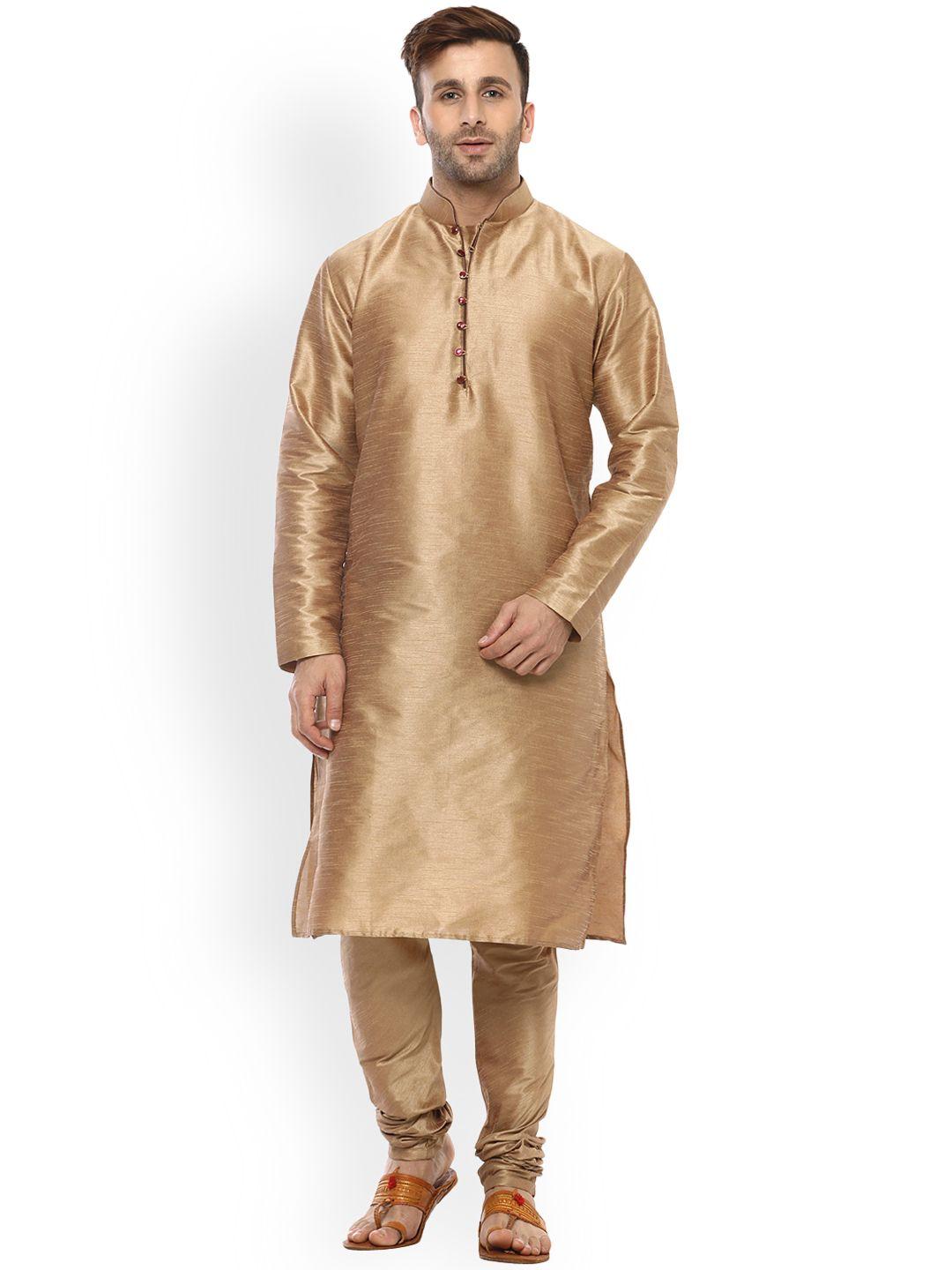 hangup men khaki solid kurta with churidar