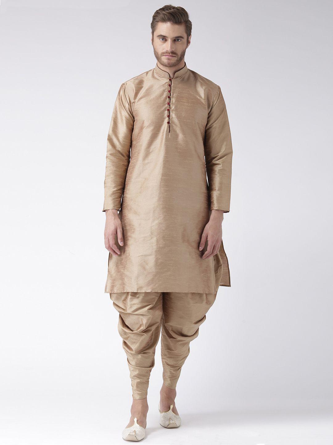 hangup men khaki solid kurta with dhoti pants