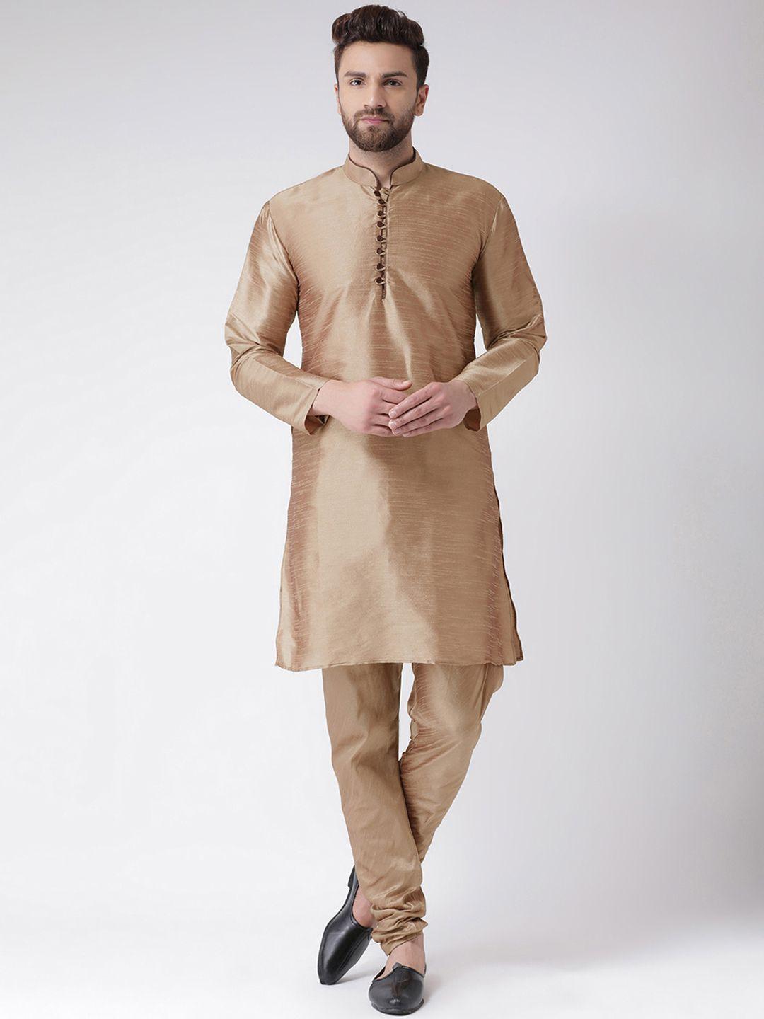 hangup men khaki solid kurta with pyjamas