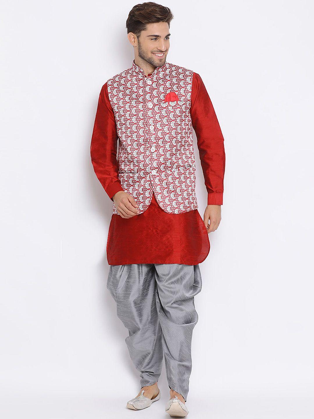 hangup men kurta & dhoti pants with ethnic motifs nehru jacket