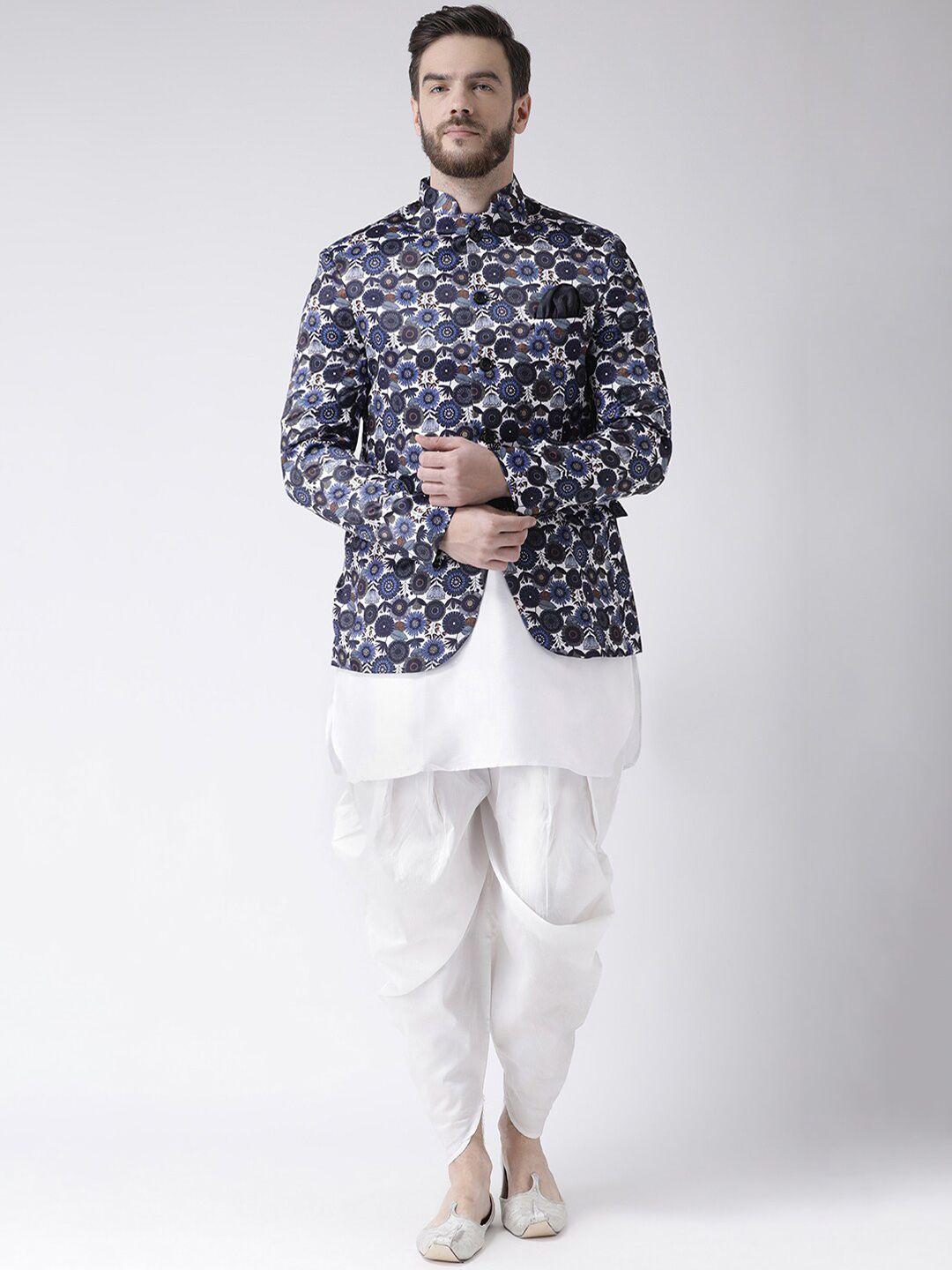 hangup men kurta & harem pant with floral print jacket