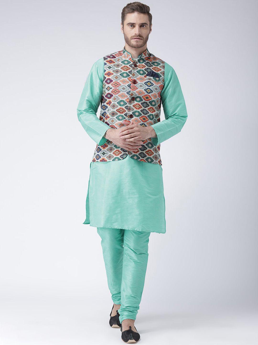hangup men kurta with pyjamas & printed nehru jacket