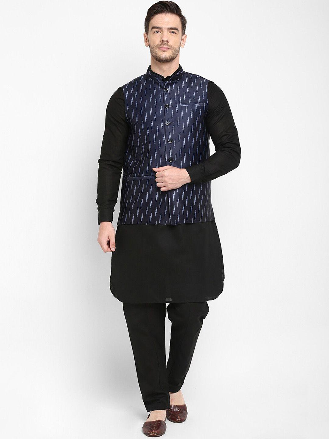 hangup men linen kurta with pyjamas with nehru jacket