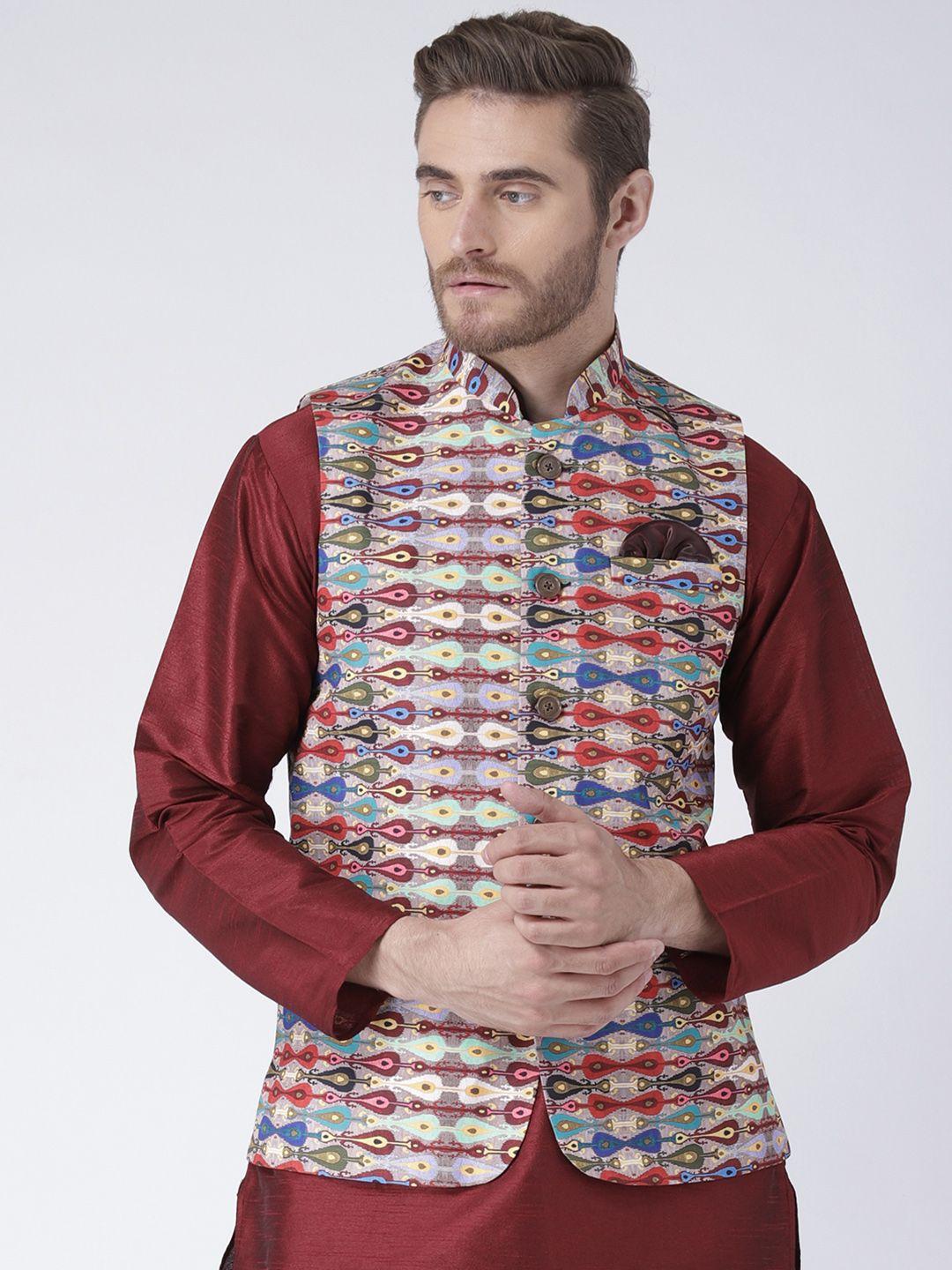 hangup men maroon solid kurta with pyjamas