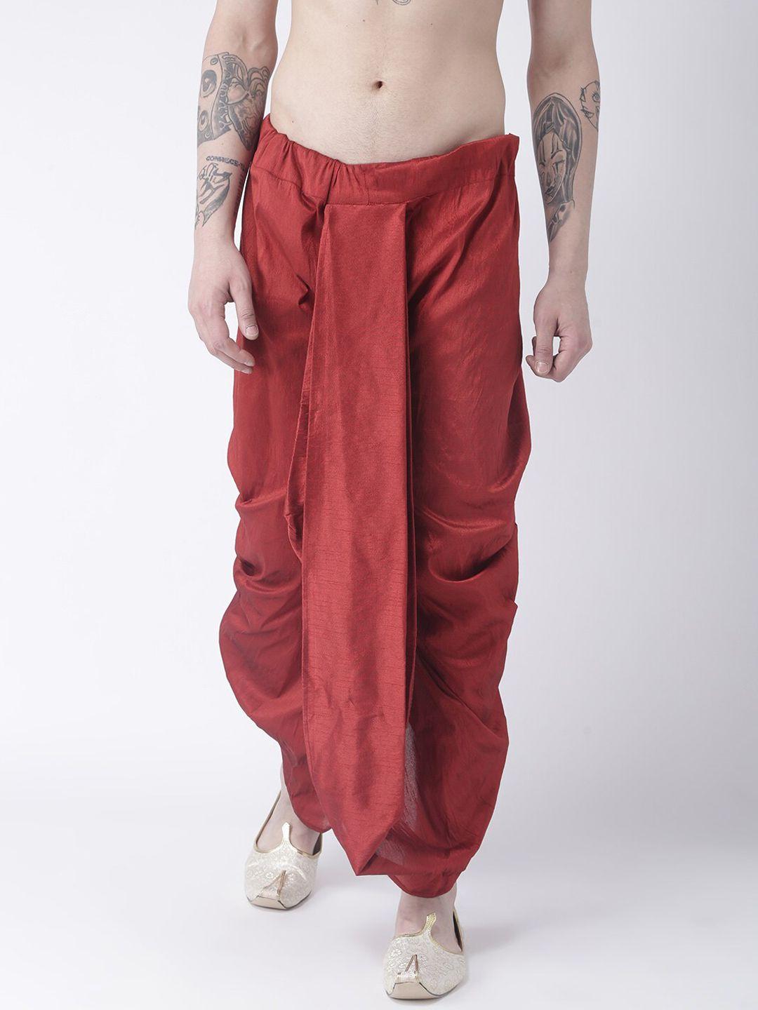 hangup men maroon solid pure satin dhotipants