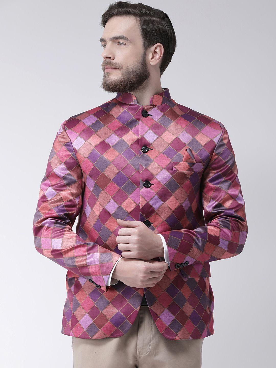 hangup men multicoloured checked regular fit single-breasted blazer