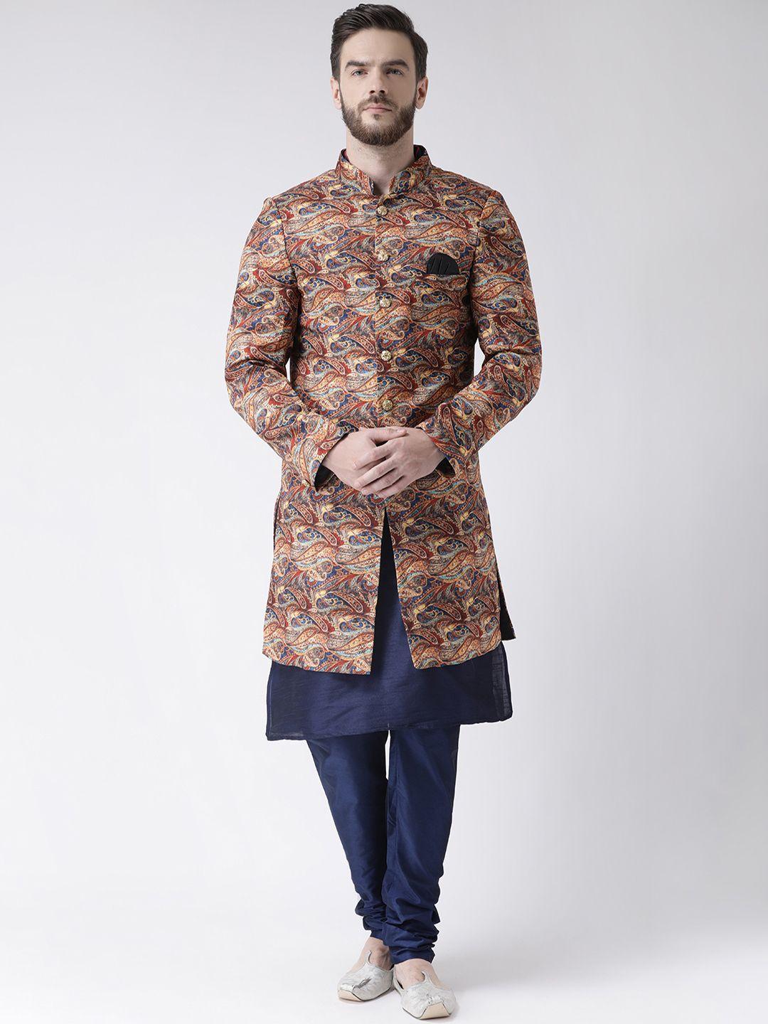 hangup men multicoloured printed sherwani set