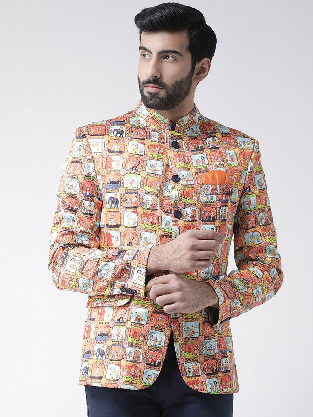 hangup men multicoloured printed single-breasted blazer