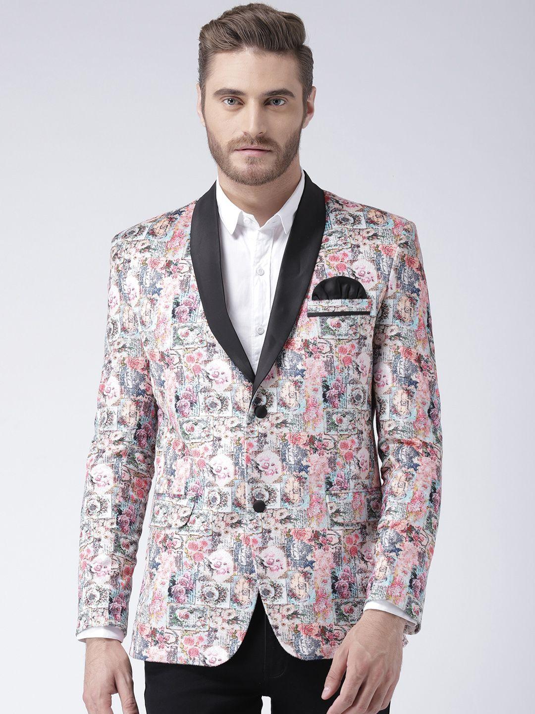 hangup men multicoloured printed single-breasted tuxedo blazer