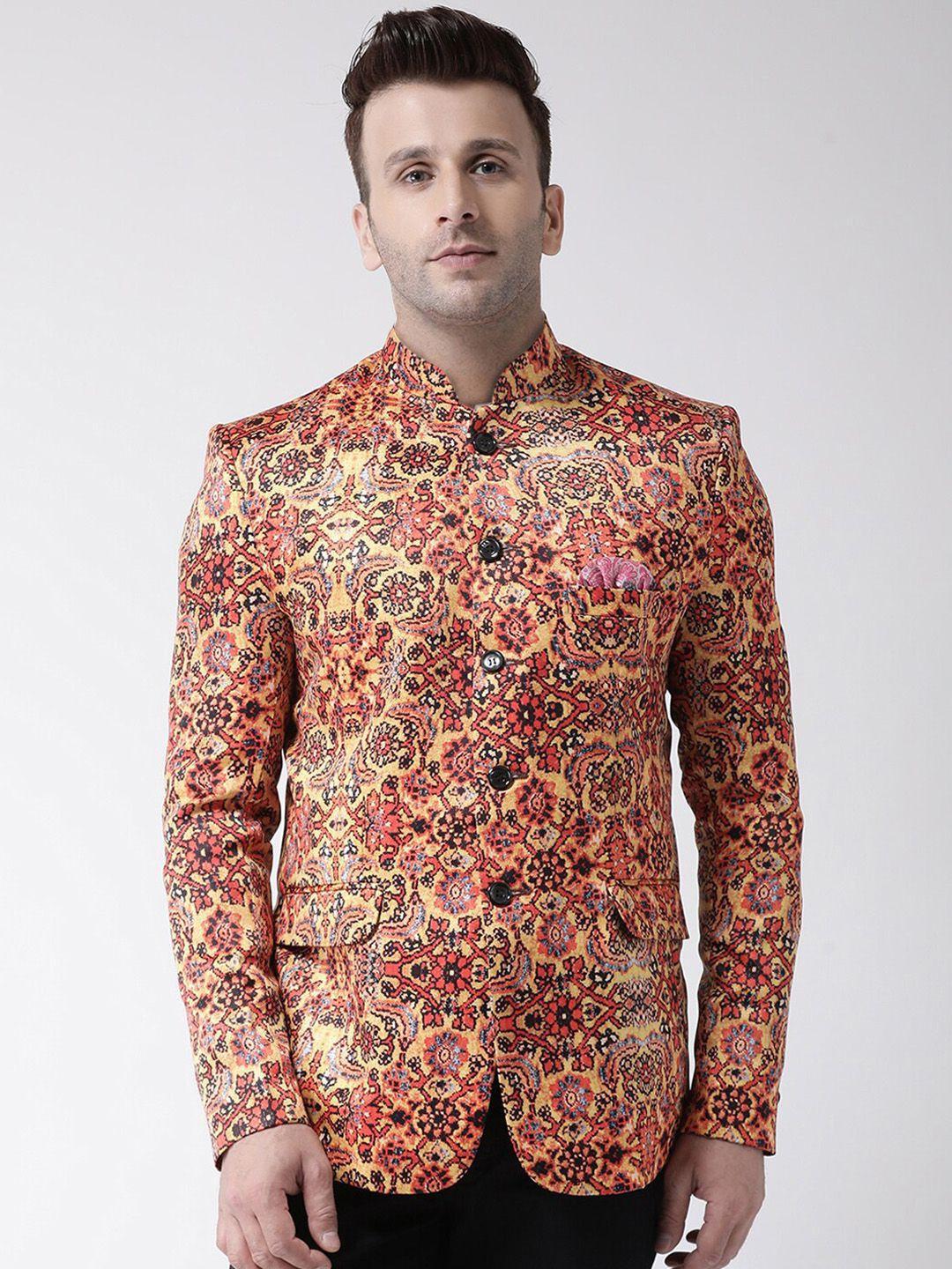 hangup men multicoloured printed uv protected bandhgala blazer