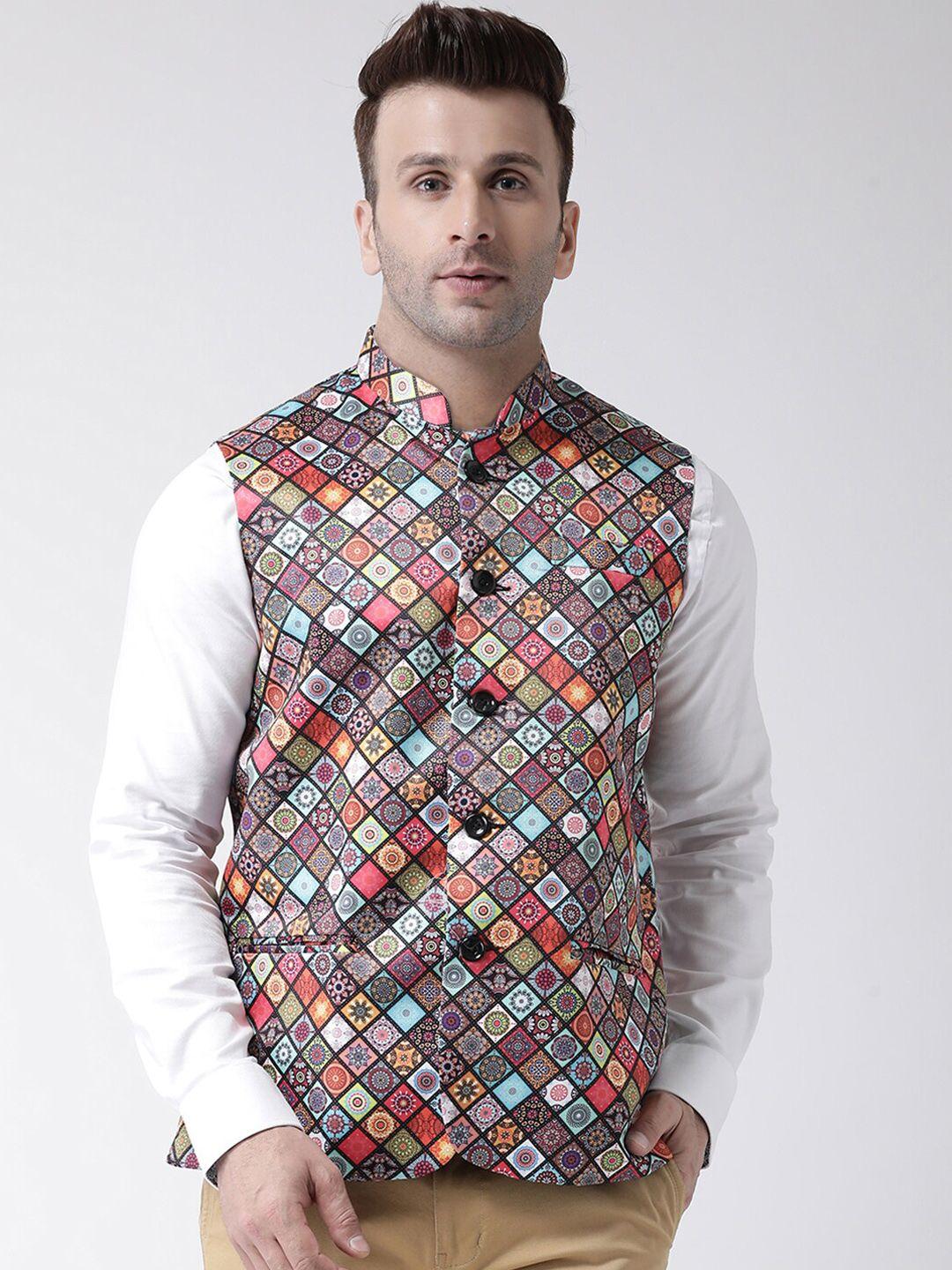 hangup men multicoloured printed uv protected nehru jacket