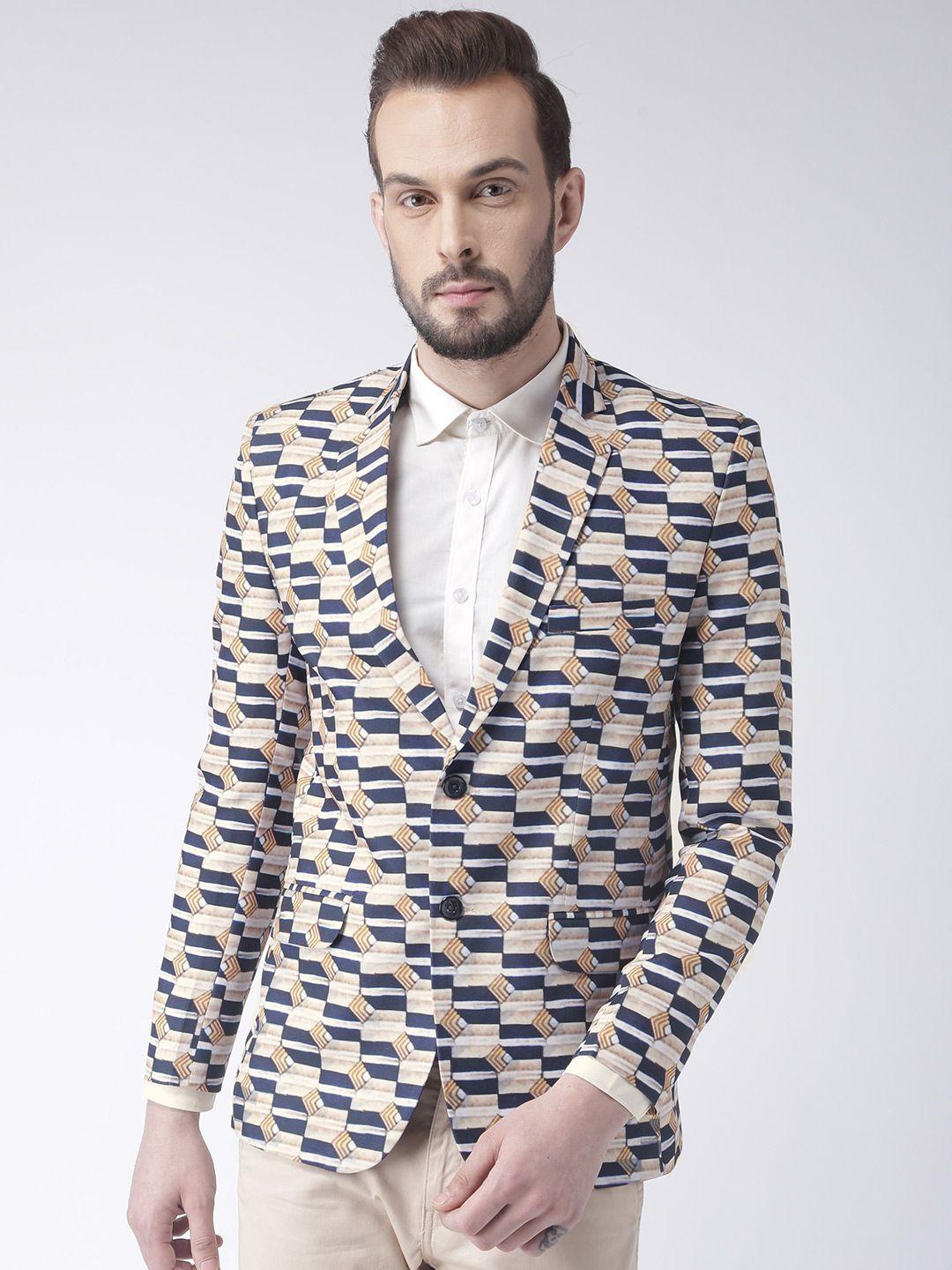 hangup men multicoloured slim fit printed blazer