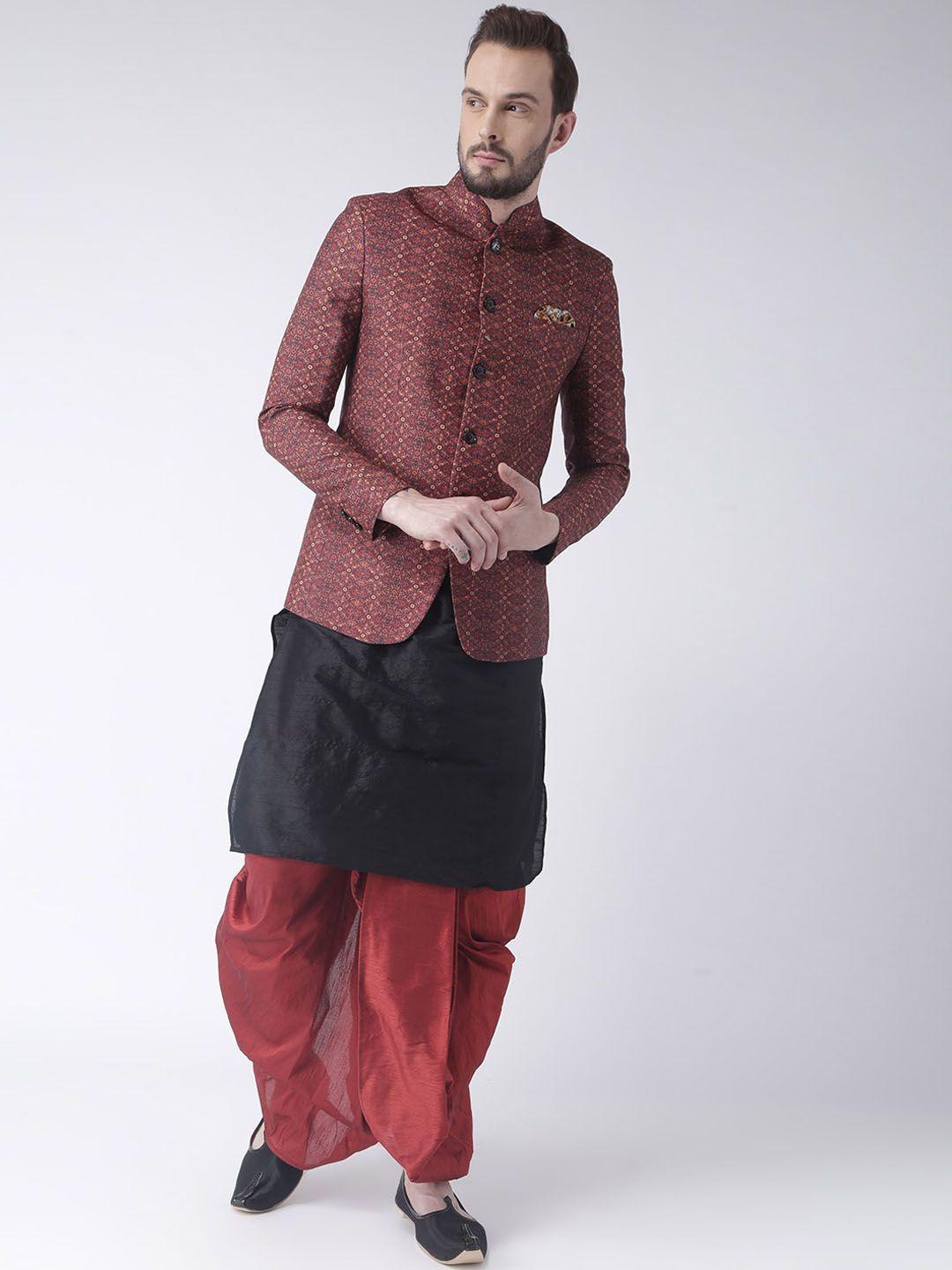 hangup men multicoloured solid kurta with dhoti pants