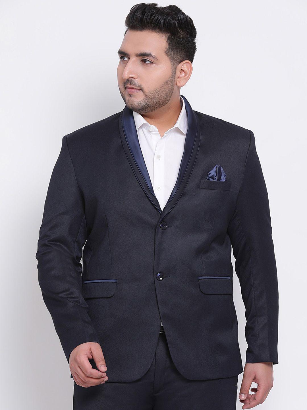 hangup men navy blue solid single-breasted party blazer