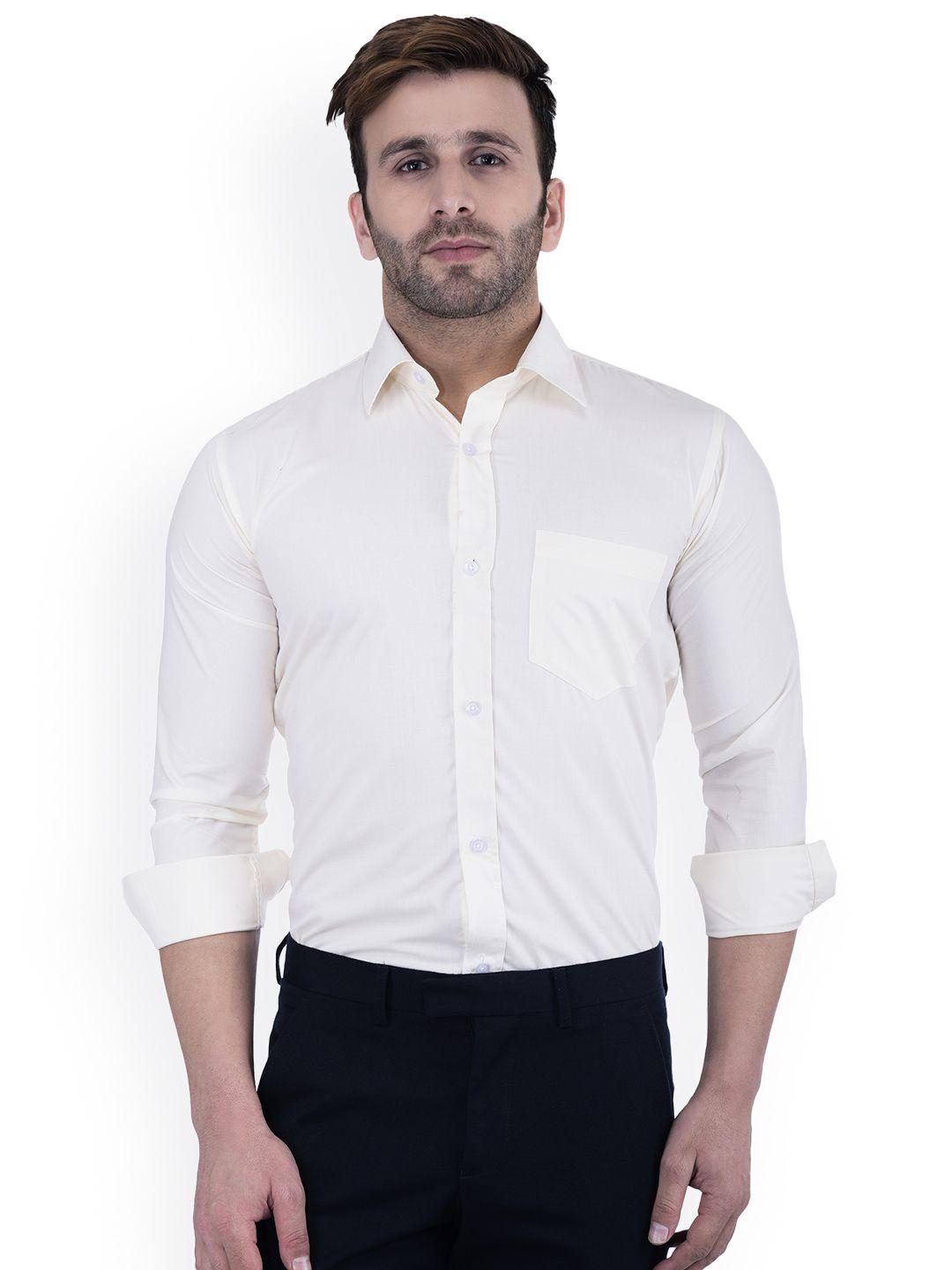 hangup men off-white regular fit solid formal shirt