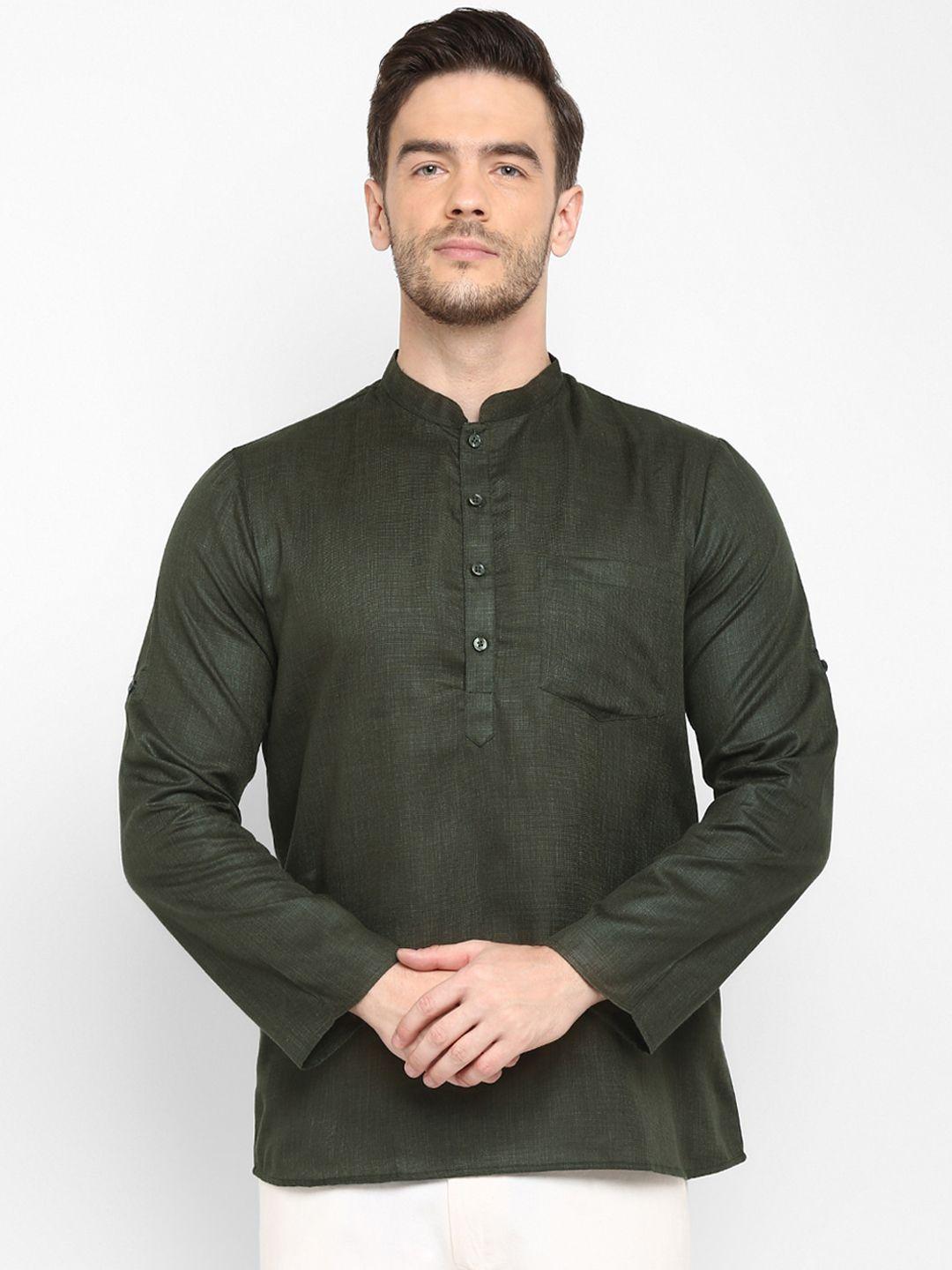 hangup men olive green mandarin collar kurta