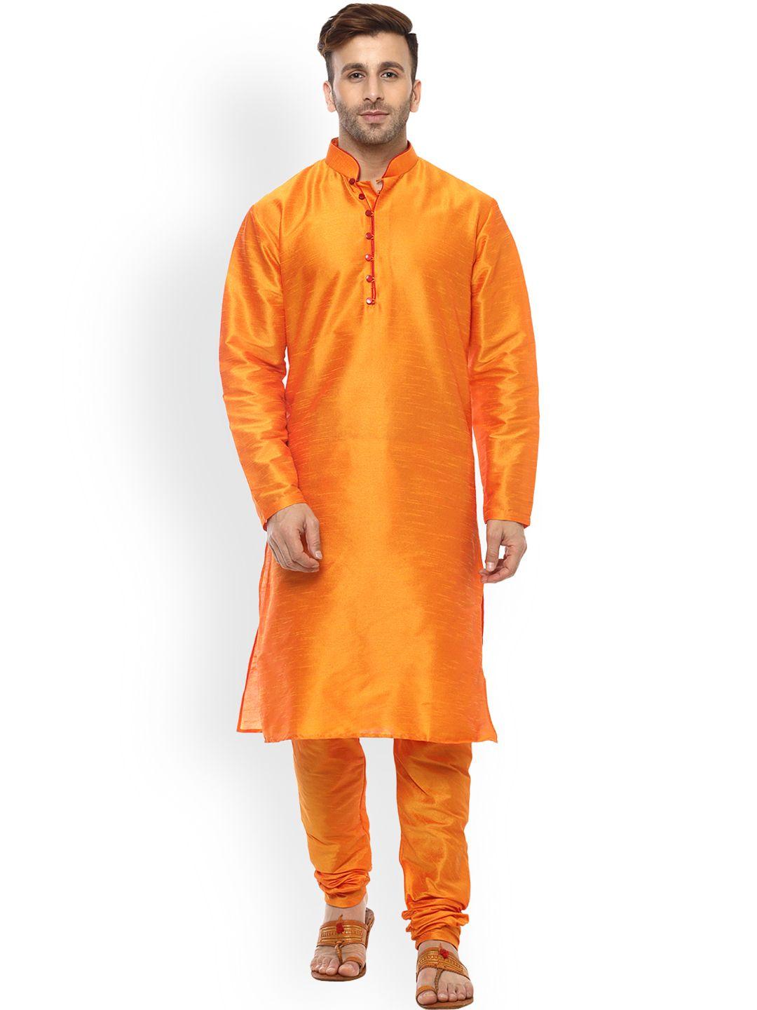 hangup men orange solid kurta with churidar