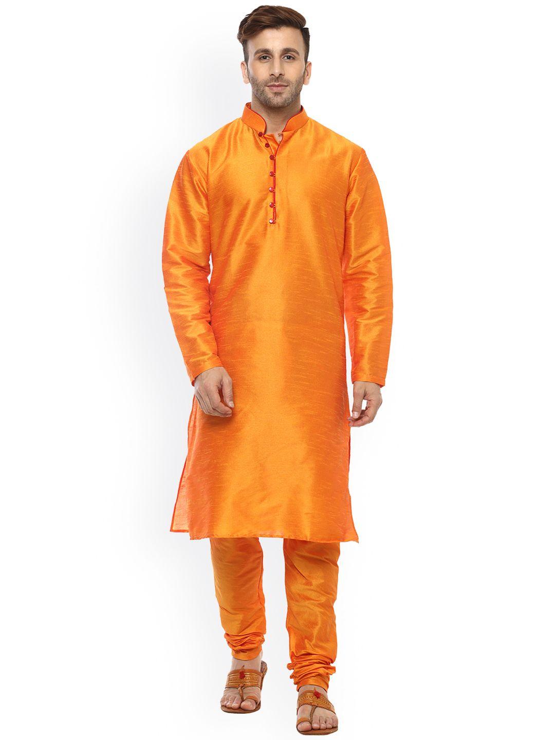 hangup men orange solid kurta with churidar