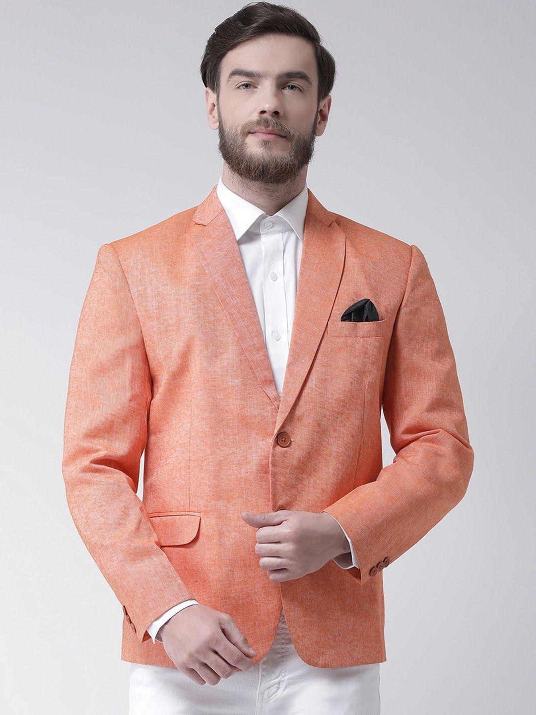 hangup men orange solid regular fit single-breasted blazer