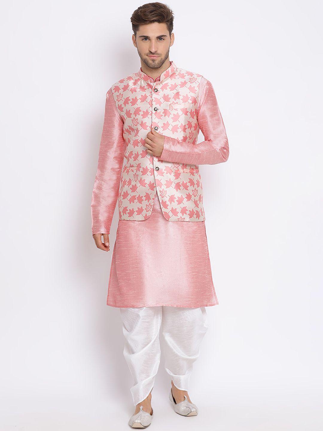 hangup men pink kurta & dhoti pants with nehru jacket