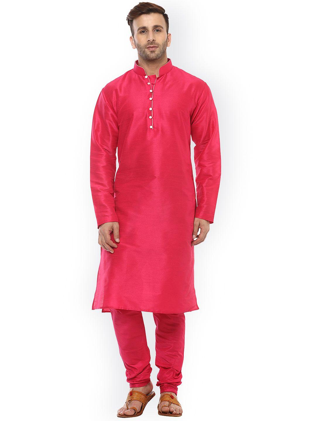 hangup men pink solid kurta with churidar