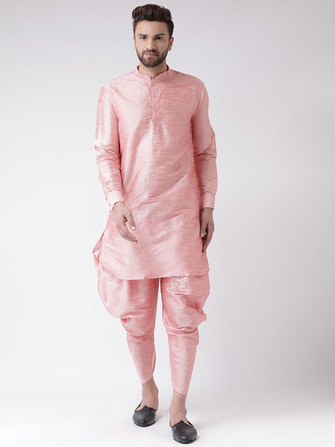 hangup men pink solid kurta with jodhpuris