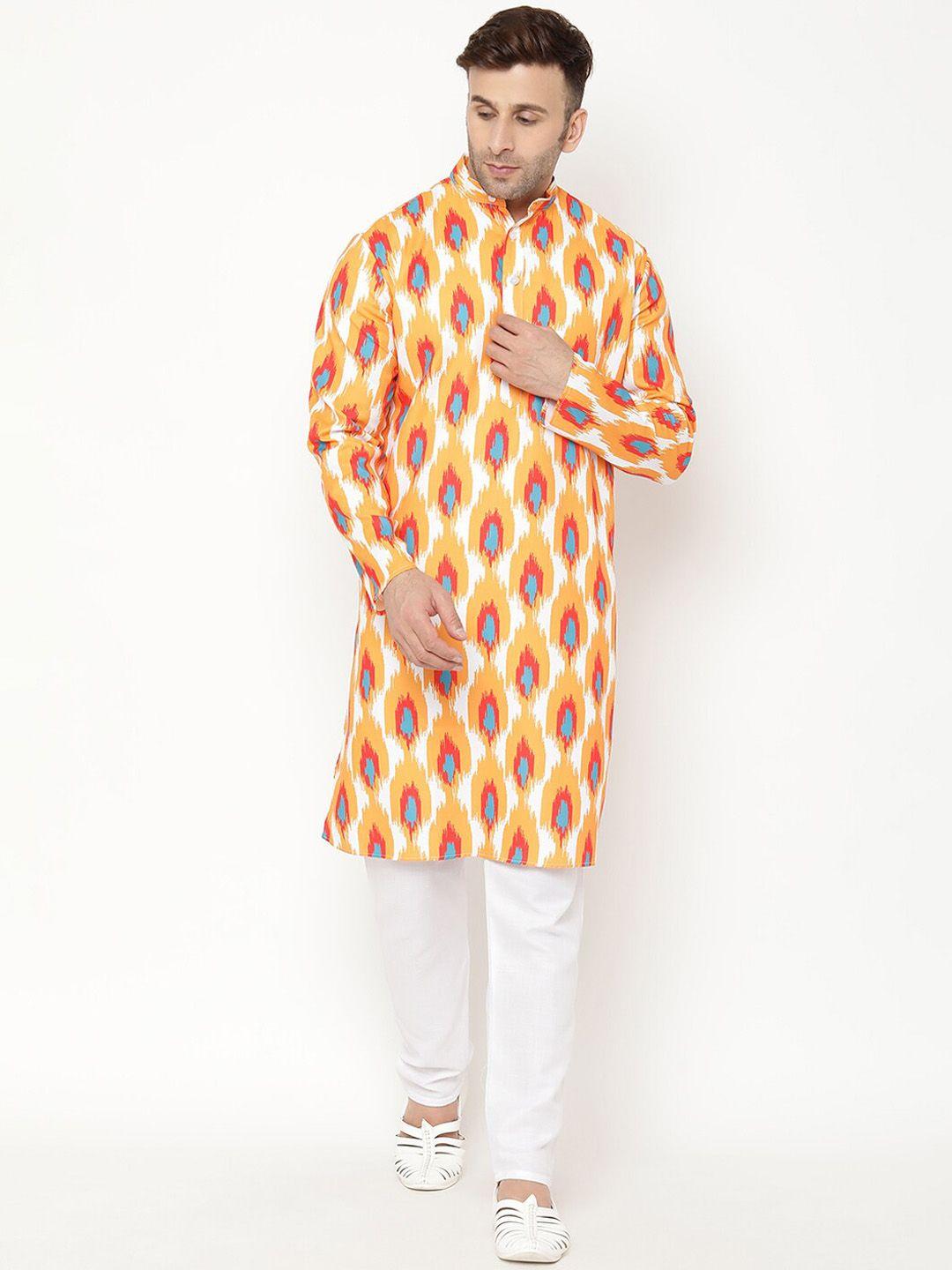 hangup men printed kurta with pyjamas & nehru jacket