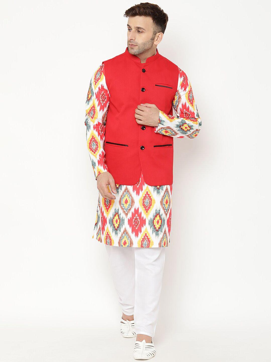 hangup men printed kurta with pyjamas & with jacket