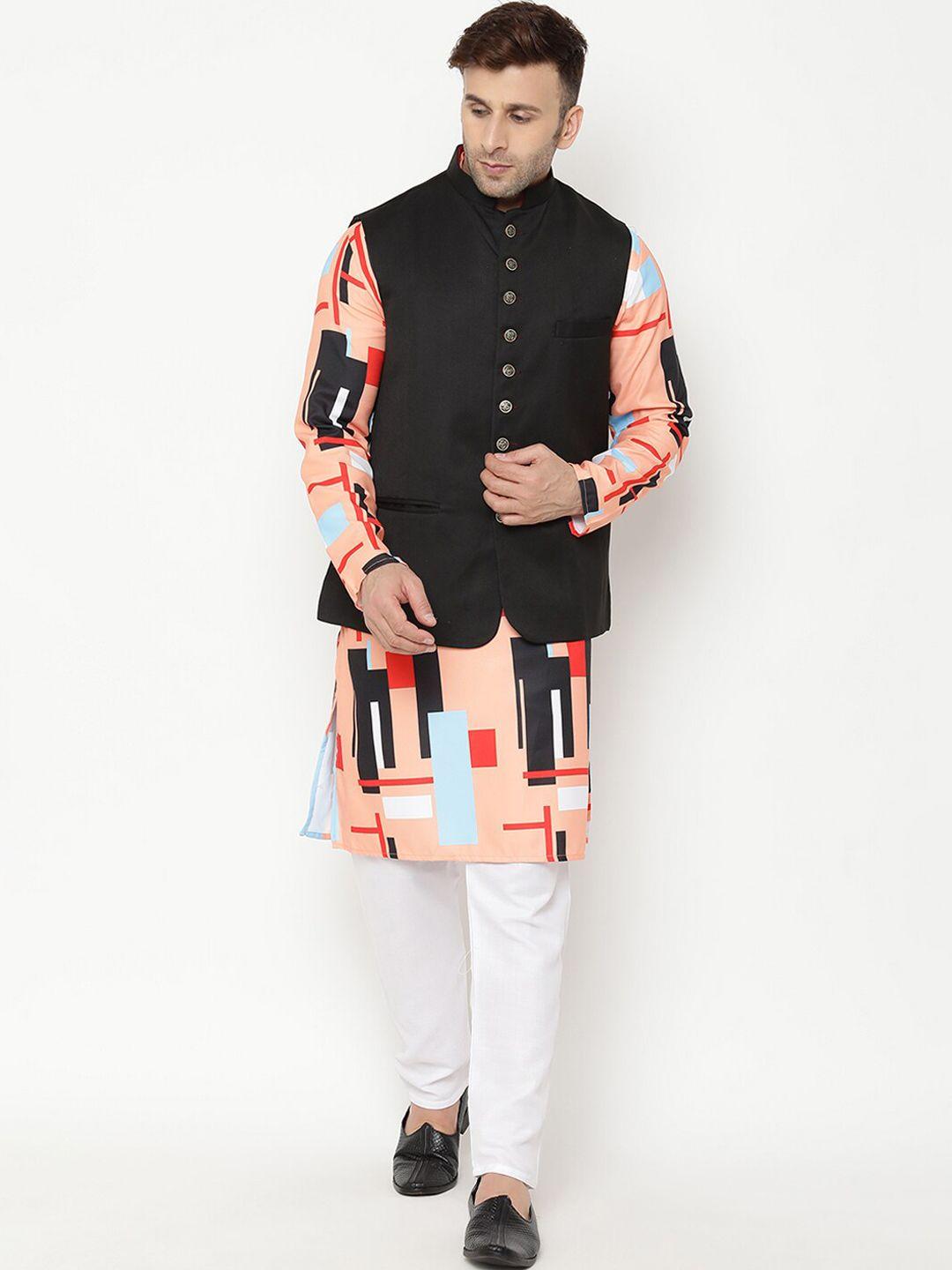 hangup men printed kurta with pyjamas & with nehru jacket