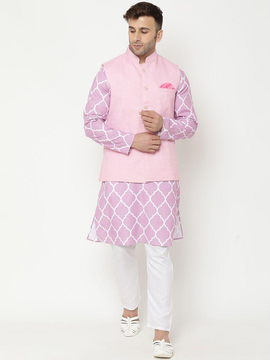 hangup men printed kurta with pyjamas & with nehru jacket