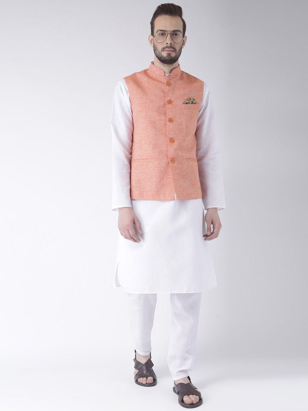 hangup men pure cotton kurta with pyjamas & nehru jacket