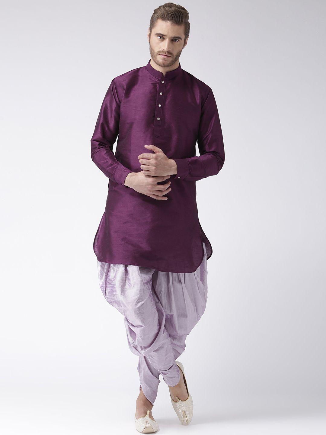 hangup men purple & lavender solid kurta with dhoti pants