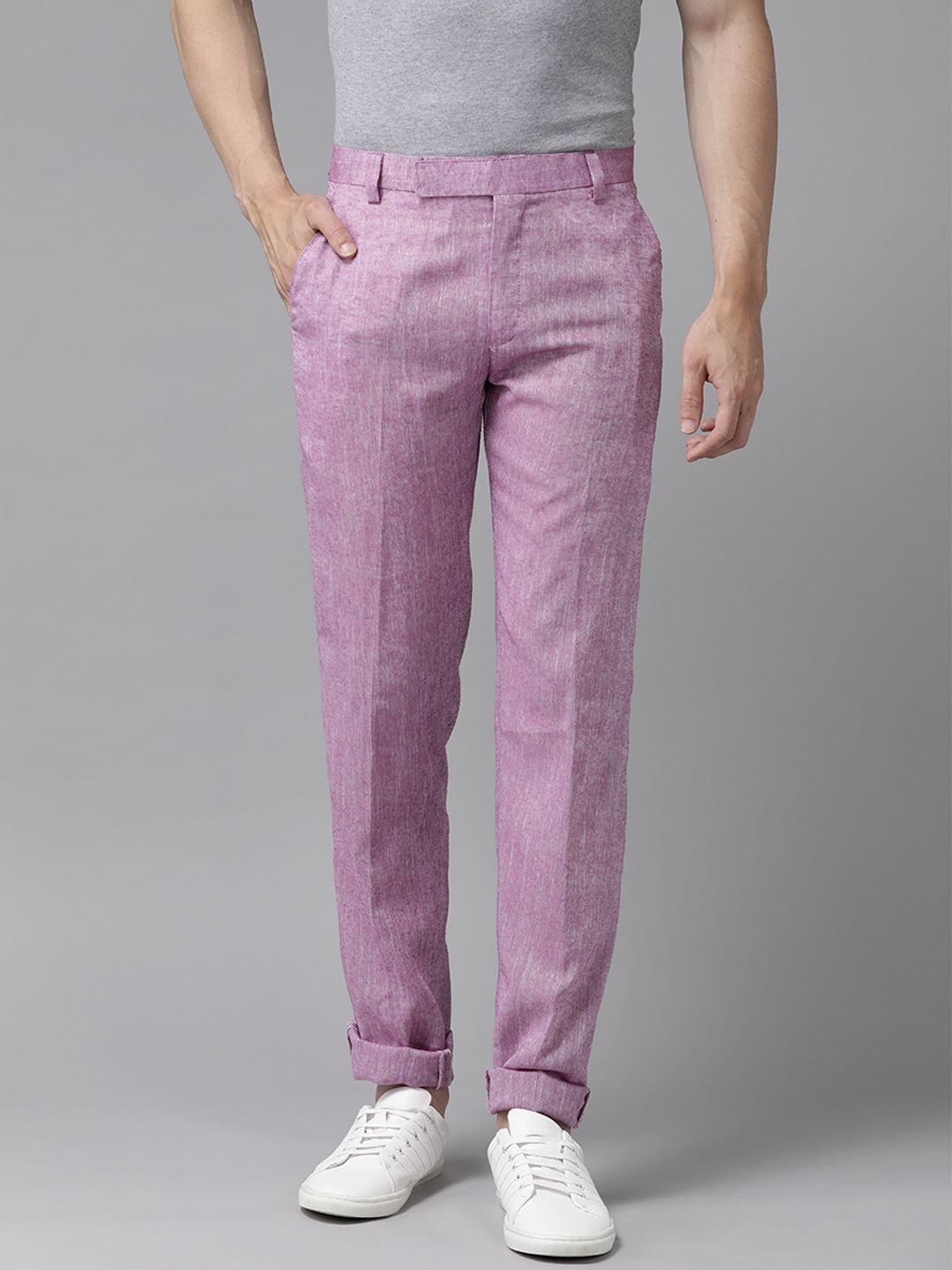 hangup men purple regular fit solid trousers