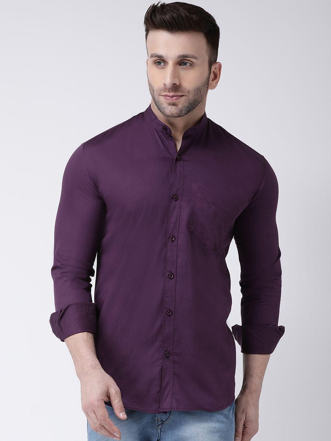 hangup men purple smart slim fit solid casual shirt